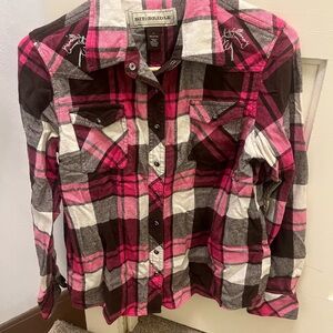 Bit & Bridle Pink and Brown Plaid Snap-Up Shirt